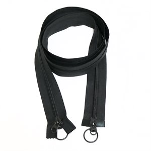 Coil Zipper #10 Separating 74" Black w/ 2 Double Pulls & Ring Puller